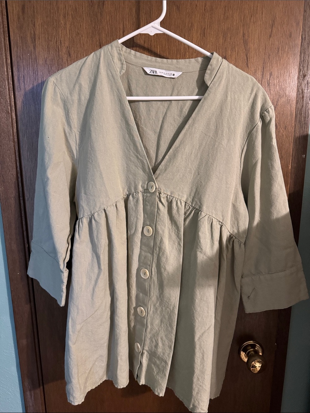 Zara Sage Green Button-Front Babydoll Blouse